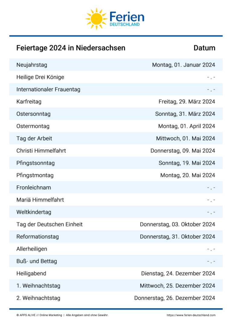 Sitemapcdatahttpswwwkedriinfofeiertage 2024 Niedersachsen