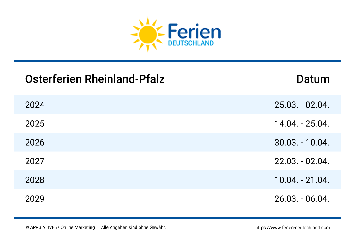 Ferien RLP RheinlandPfalz 2024, 2025, 2026, 2027, 2028, 2029 Termine